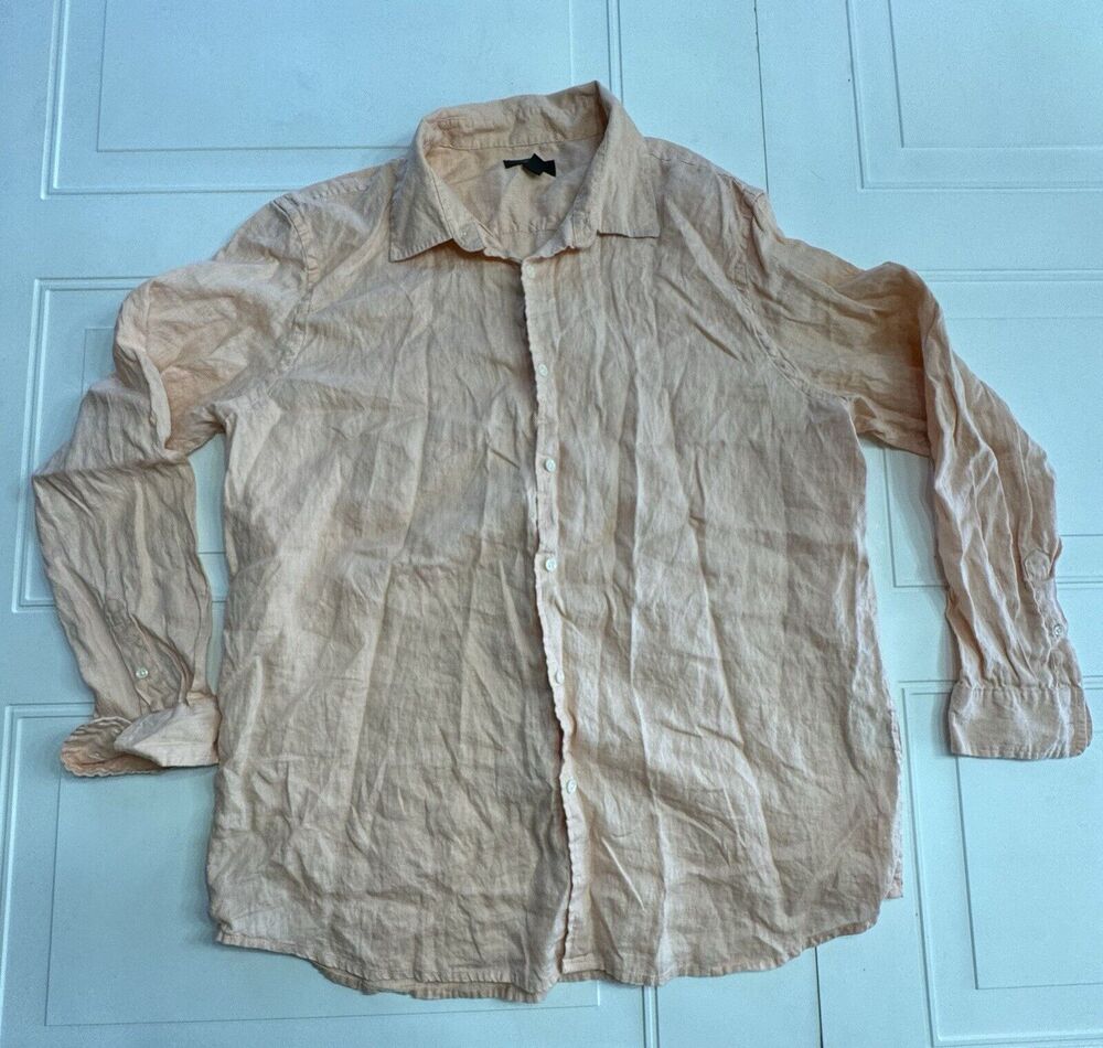 Club Room Luxury Men's Sz 2XL XXL Linen Button Down Shirt Pink Peach